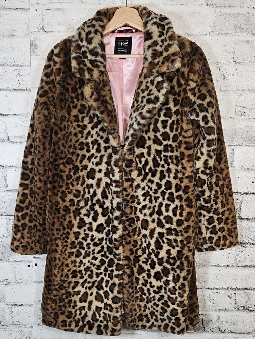 Cisono Los Angeles Leopard Faux Fur Long Coat L Mob Wife Statement Jacket